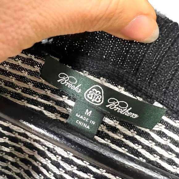 Brooks Brother Black White V Neck Dotted Long Sleeve Knit Sweater Top Medium - Picture 3 of 7